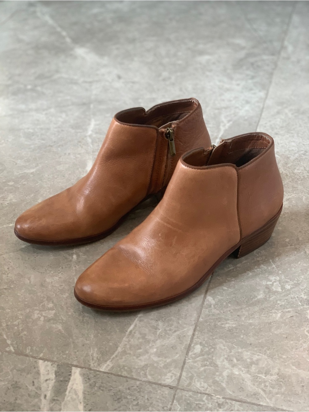 Sam Edelman Women’s Tan Leather Ankle Boots - Classic Zip Short Boot